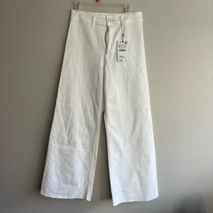 Zara White High Waisted Marine Straight Jeans
